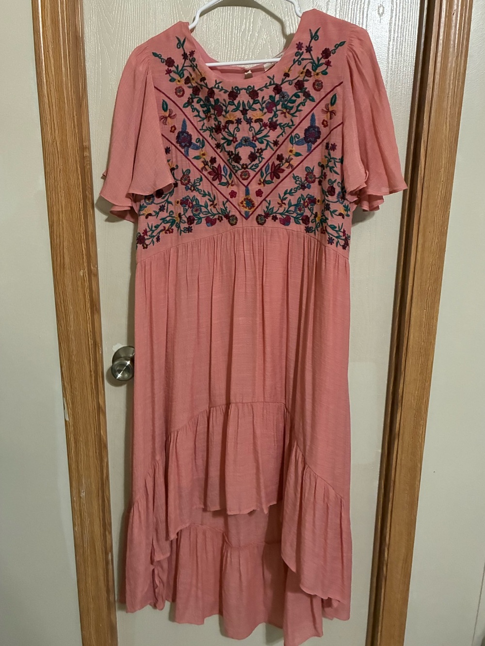 Umgee Rose-Pink Embroidered High-Low Midi Dress